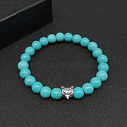 Synthetic Turquoise Stretch Bracelets for Women Men, with Tibetan Style Animals Alloy Beads, Fox, No Size(IS4293-13)