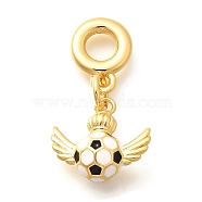 Brass Enamel Sport European Dangle Charms, Large Hole Pendants, Real 18K Gold Plated, Football, 29mm, Hole: 5mm, pendant: 15x16x8mm(KK-U048-03G-02)