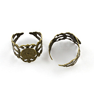 Adjustable Brass Ring Shanks, Filigree Ring Components, Antique Bronze, Tray: 10mm, 19mm(KK-Q573-008AB)