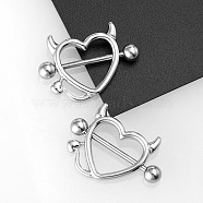 316L Stainless Steel Evil Heart Nipple Rings, Nipple Piercing Pins, Stainless Steel Color, 15mm, Pin: 1.6mm(WG1C5FF-02)