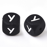 Food Grade Eco-Friendly Silicone Beads, Horizontal Hole, Chewing Beads For Teethers, DIY Nursing Necklaces Making, Cube, Black, Letter.Y, 12x12x12mm, Hole: 2mm(SIL-T055-Y)