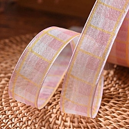 9M Tartan Print Polyester Organza Ribbons, Garment Accessories, Gift Packaging, Pearl Pink, 1-5/8 inch(40mm), about 9.84 Yards(9m)/Roll(PW-WG49974-07)