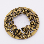 Zinc Alloy Cover, with Botany Pattern, for Aromatherapy Candle, Round, Antique Bronze, 81x13mm, Inner Diameter: 68mm(PALLOY-WH0070-54AB)