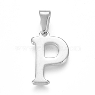 304 Stainless Steel Pendants, Stainless Steel Color, Initial Letter.P, 20x12.5x1.8mm, Hole: 3x7mm(STAS-F106-95P-P-01)