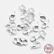 925 Sterling Silver Lobster Claw Clasps, Silver, 9x6x3mm, Hole: 1mm(X-STER-G019-04-9mm)