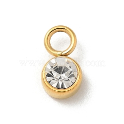 Ion Plating(IP) 304 Stainless Steel with Rhinestone Charms, Real 14K Gold Plated, Flat Round Charm, Crystal, 9x5x4mm, Hole: 2mm(STAS-G351-13G-02)