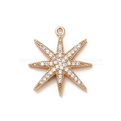 Rack Plating Brass Micro Pave Clear Cubic Zirconia Pendants, Long-Lasting Plated, Lead Free & Cadmium Free, Star Charms, Rose Gold, 22x19.5x3mm, Hole: 1.2mm(KK-L210-011RG)