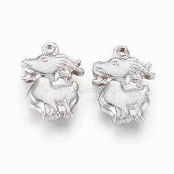 201 Stainless Steel Pendants, Goat, Stainless Steel Color, 16x12x3mm, Hole: 1.5mm(STAS-O118-37P)