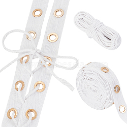 5 Yards Cotton Ribbons with Eyelet Rings, with 10M Cotton String Threads, for DIY Crafts, White, 3~25x2~3mm(OCOR-GA0001-77A)