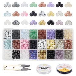 Glass Beads, for Beading Jewelry Making, with Sharp Steel Scissors, Elastic Crystal Thread, Stainless Steel Big Eye Beading Needles, Mixed Color, 8mm, Hole: 1.3~1.6mm, 24colors, about 28~30pcs/color, 672~720pcs/box(GLAA-PH0007-66-WH)