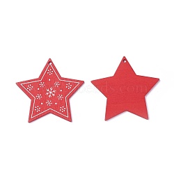 Poplar Wood Pendants, Dyed, Star, Red, 63x65x3mm, Hole: 3mm(WOOD-O004-09)