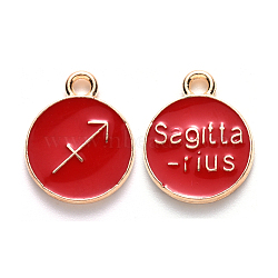 Alloy Enamel Pendants, Cadmium Free & Lead Free, Flat Round with Constellation, Light Gold, Red, Sagittarius, 22x18x2mm, Hole: 1.5mm(X-ENAM-S124-01A-07F)