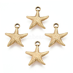 Ion Plating(IP) 304 Stainless Steel Pendants, Starfish Charms, Real 18K Gold Plated, 15.5x14x3mm, Hole: 1.8mm(STAS-I197-012G)