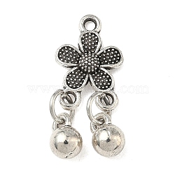 Tibetan Style Alloy Pendants, Flower, Long-Lasting Plated, Rack Plating, Antique Silver, 24.5x10.5x5mm, Hole: 1.5mm(FIND-H056-09AS)