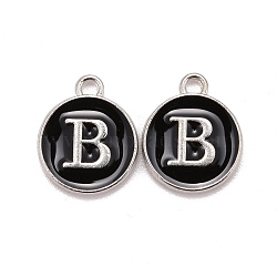 Platinum Plated Alloy Charms, Cadmium Free & Lead Free, with Enamel, Enamelled Sequins, Flat Round with Letter, Letter.B, 14x12x2mm, Hole: 1.5mm(X-ENAM-S118-02B-P)