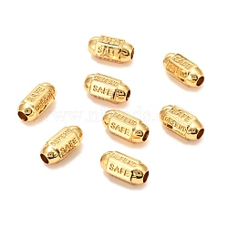 Brass Beads, Long-Lasting Plated, Olive with Word SAFE & DEFEND , Real 18K Gold Plated, 14x7mm, Hole: 3.5mm(KK-P203-01G)