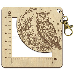 Wooden Square Frame Crochet Ruler, Knitting Needle Gauge, Owl, 7.6x7.6x0.5cm, Hole: 5mm(DIY-WH0536-007)