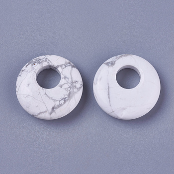 Natural Howlite Pendants, Flat Round, 28x8mm, Hole: 10mm