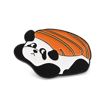 Panda with Sushi Enamel Pin, Cute Animal Alloy Enamel Brooch for Backpack Clothes, Electrophoresis Black, Orange, 21x32x11mm, Pin: 1mm