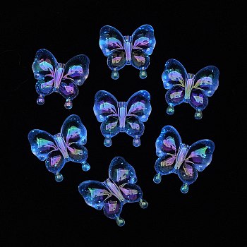 Luminous UV Plating Rainbow Iridescent Acrylic Beads, Glow in the Dark, Butterfly, Medium Orchid, 30x29x10.5mm, Hole: 2mm