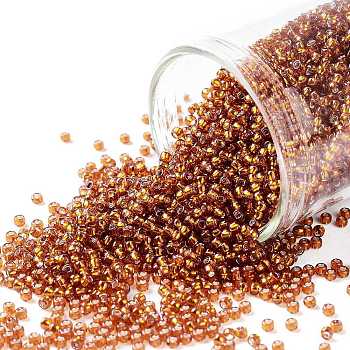 TOHO Round Seed Beads, Japanese Seed Beads, (2208) Silver Lined Burnt Orange, 15/0, 1.5mm, Hole: 0.7mm, about 3000pcs/10g