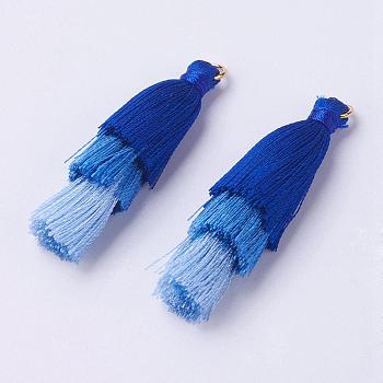 Nylon Tassel Decorations, with Iron Findings, Pendant Decoration, Golden, Blue, 43x8mm, Hole: 3x4mm