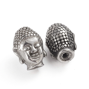 Buddhist 316 Surgical Stainless Steel Beads, Buddha Head, Antique Silver, 13.5x10x9.5mm, Hole: 1.8mm