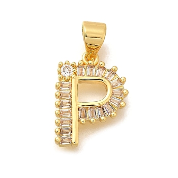 Rack Plating Brass Micro Pave Cubic Zirconia Pendants, Long-Lasting Plated, Lead Free & Cadmium Free,Real 18K Gold Plated, Letter Charms, Letter P, 15.5x11.5x2mm Hole: 5x3mm