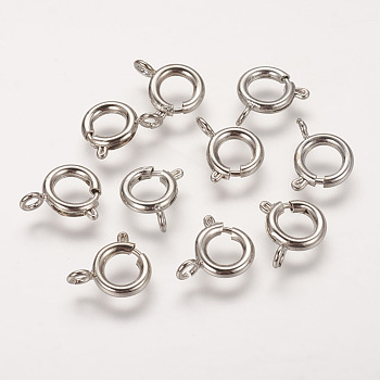 Brass Spring Ring Clasps, Great for Jewelry Making, Platinum, 9mm, Hole: 1.5mm