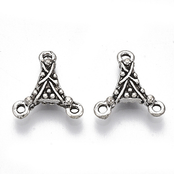 Tibetan Style Alloy Chandelier Component Links, 3 Loop Connectors, Cadmium Free & Lead Free, Triangle, Antique Silver, 14x13x3mm, Hole: 1.2mm, about 1600pcs/1000g