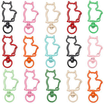 30Pcs Spray Painted Eco-Friendly Alloy Swivel Snap Hooks Clasps, Cadmium Free & Nickel Free & Lead Free, Cat Shape, Mixed Color, 40x20x7mm, Hole: 5x9mm