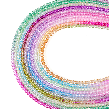 Pandahall 10 Strands 10 Colors Transparent Gradient Color Glass Beads Strands, Faceted Round, Mixed Color, 3x2.8mm, Hole: 0.9mm, about 123pcs/strand, 14.53''(36.9cm), 1 Strand/color