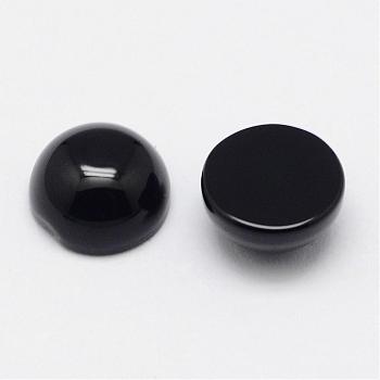 Natural Black Agate Cabochons, Half Round, 8x4mm