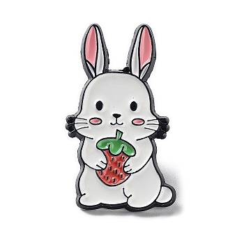Alloy Enamel Brooch, Animal with Plant Pins, Rabbit with Strawberry, 31x18.5x1.5mm