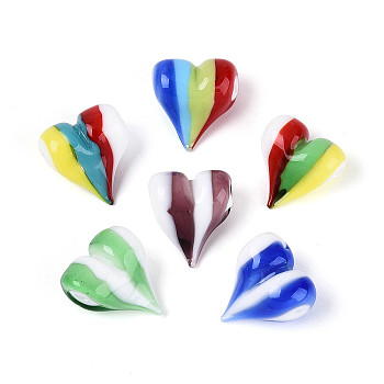 Handmade Lampwork Beads, Heart, Mixed Color, 18.5~20.5x17~18.5x10.5~12mm, Hole: 1.6~1.8mm
