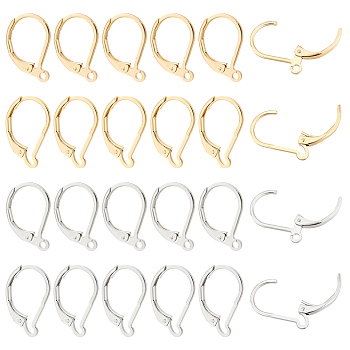 40Pcs 4 Style Brass Leverback Earring Findings, Golden & Silver, 15.5~15.6x10x1.5~2mm, Pin: 0.7~1.8mm, 10Pcs/style