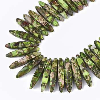 Synthetic Gold Line Imperial Jasper Beads Strands, Dyed, Graduated Strip, Green Yellow, 18~46x4~8x6~9mm, Hole: 1mm, about 55~64pcs/strand, 15.7 inch~16.5 inch