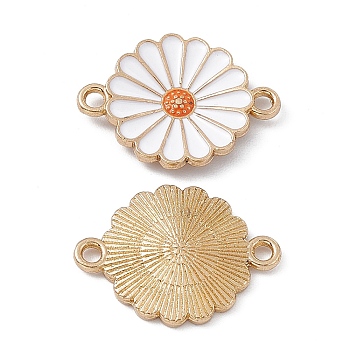 Alloy Enamel Connector Charms, Flower Links, Light Gold, White, 15x20x2mm, Hole: 1.6mm