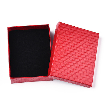 Rhombus Textured Cardboard Jewelry Boxes, with Black Sponge, for Jewelry Gift Packaging, Rectangle, Red, 9x7x2.6cm; Inside: 8.3×6.4cm.