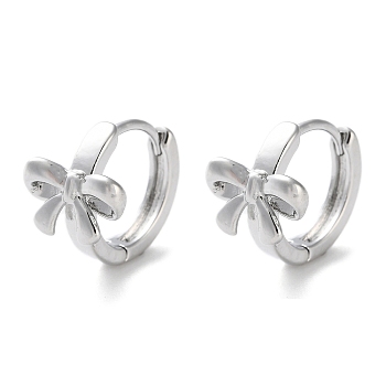 Brass Bowknot Hoop Earrings, Real Platinum Plated, 13.5x10.5x15.5mm