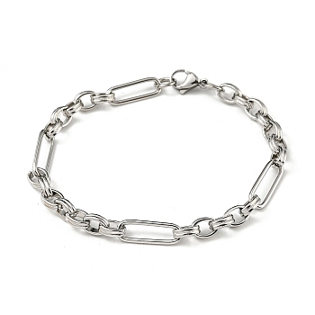 201 Stainless Steel Figaro Chain Bracelets, Stainless Steel Color, 8-7/8 inch(22.4cm)