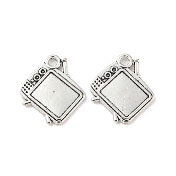Tibetan Style Alloy Pendants, TV Charms, Nickel, Antique Silver, 15x13.5x1.5mm, Hole: 1.6mm