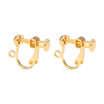 Brass Screw On Clip-on Earring Findings, Spiral Ear Clip, For Non-Pierced Ears, Golden, 18x14x3mm, Hole: 1.6mm