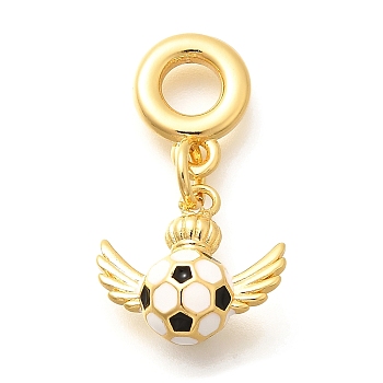 Brass Enamel Sport European Dangle Charms, Large Hole Pendants, Real 18K Gold Plated, Football, 29mm, Hole: 5mm, pendant: 15x16x8mm