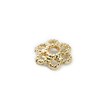 6-Petal Brass Bead Caps, Flower, Real 18K Gold Plated, 6x1.5mm, Hole: 1.4mm
