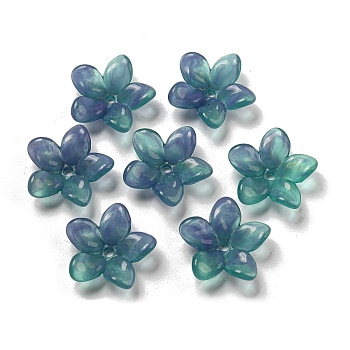 Two-tone Opaque Acrylic Bead Caps, 5-Petal Flower, Dark Cyan, 23x7.5mm, Hole: 2mm