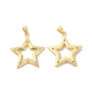 Rack Plating Brass Micro Pave  Cubic Zirconia Pendants, Cadmium Free & Lead Free, Long-Lasting,  Star, Real 18K Gold Plated, 28x26x3mm, Hole: 3mm