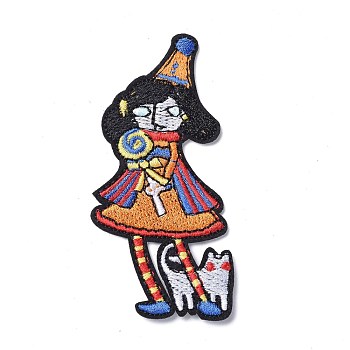 Computerized Embroidery Cloth Iron on/Sew on Patches, Costume Accessories, Appliques, for Backpacks, Clothes, Clown with Cat, Colorful, 82x38x2mm