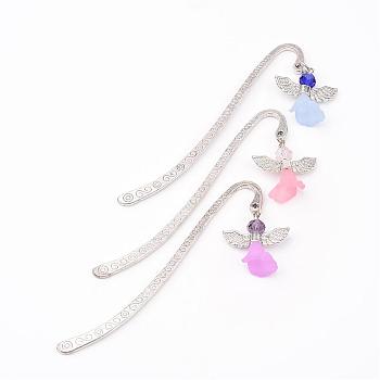 Tibetan Style Alloy Bookmarks/Hairpins, with Glass Beads, Acrylic Beads and Alloy Findings, Lovely Wedding Dress Angel Dangle, Mixed Color, 84x13x1mm