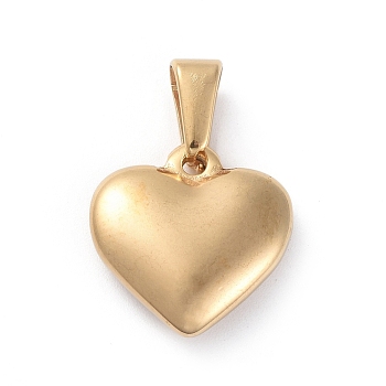 304 Stainless Steel Pendants, Puffed Heart, Golden, 16x16x5mm, Hole: 7x4mm